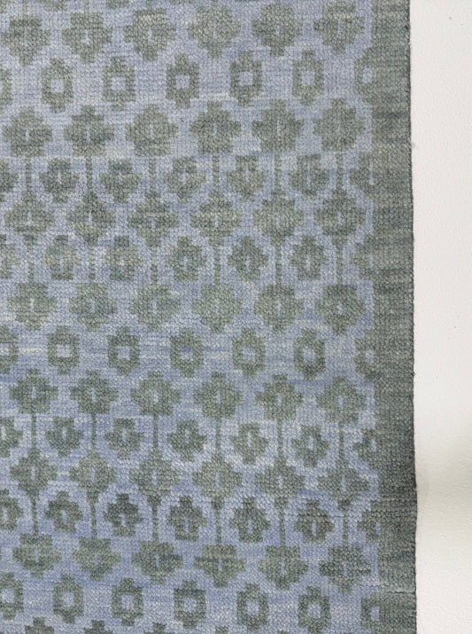 Ella Blue and green modern hand-knotted oushak rug with with 100% wool and geometric pattern