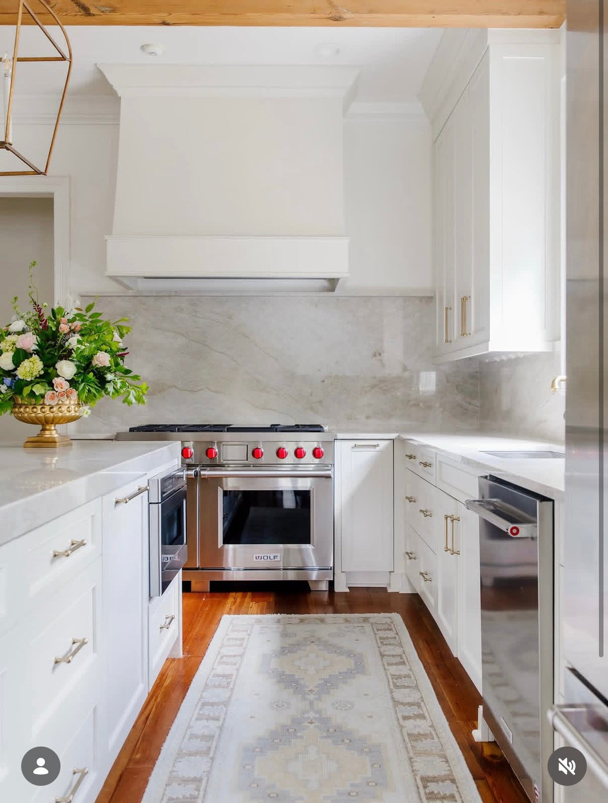 3x8 Oushak Runner In traditional white kitchen 