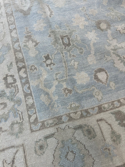 Darcy Turkish Oushak rug, blue, cream, warm brown, green — hand-knotted wool area rug