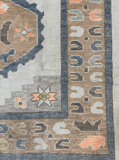 Gemma Turkish Oushak rug in aqua, hand-knotted wool — full view