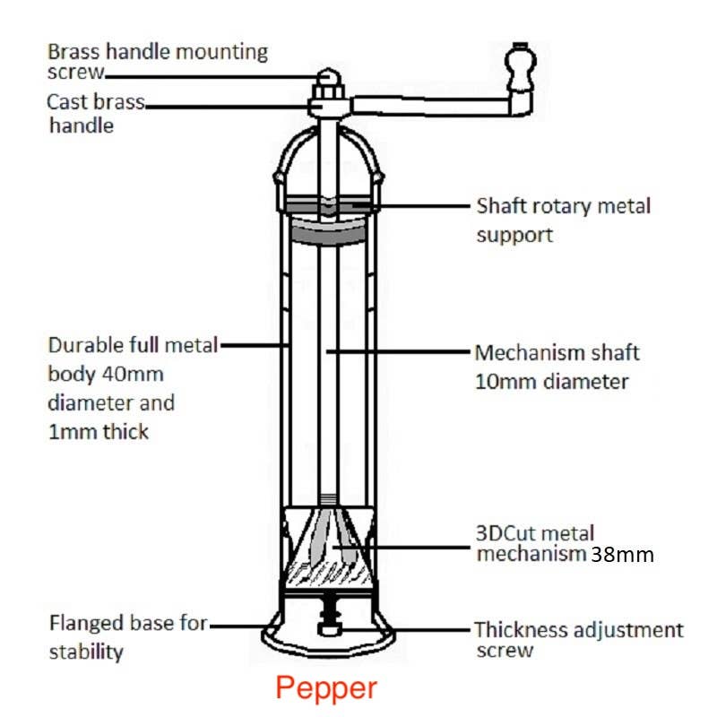 The Original 'Brass Mill' - 9" pepper grinder