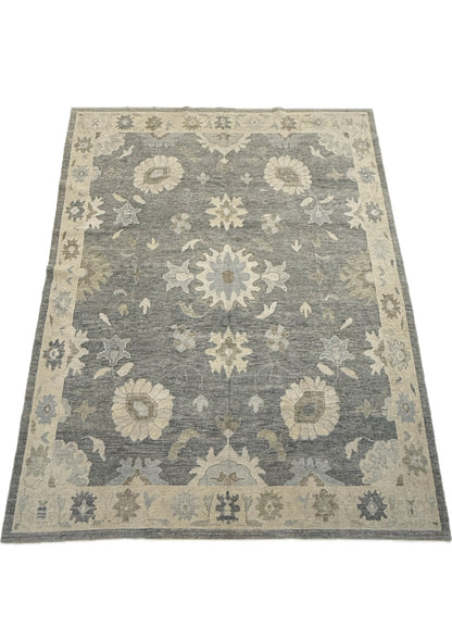 Evelyn Turkish Oushak rug in gray-blue, hand-knotted 100% wool — detail