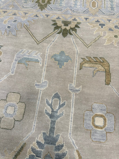 Emerson Green Modern Oushak rug — hand-knotted wool in beige with soft beige, gray, cream, blues, gray green