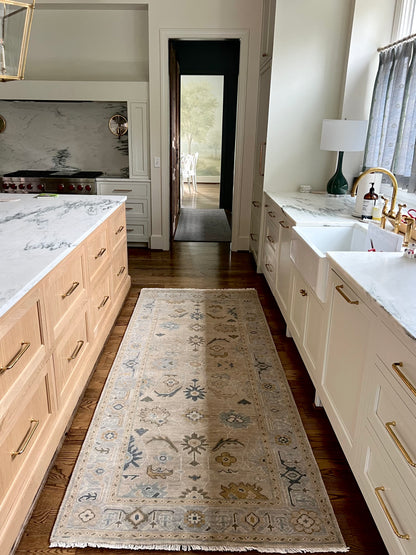 Emerson Green Modern Oushak rug in beige, hand-knotted wool — full view (view 12)