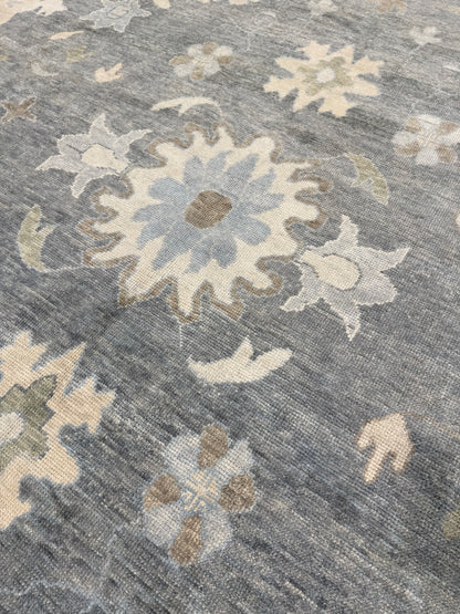 Evelyn Turkish Oushak rug in gray-blue, hand-knotted wool — full view