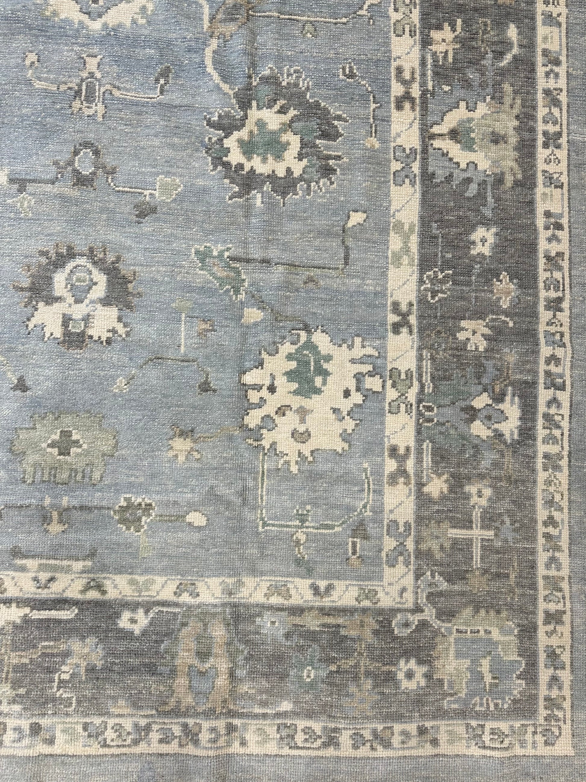 Blue oushak wool rug bedroom hand-knotted Turkish living room rug