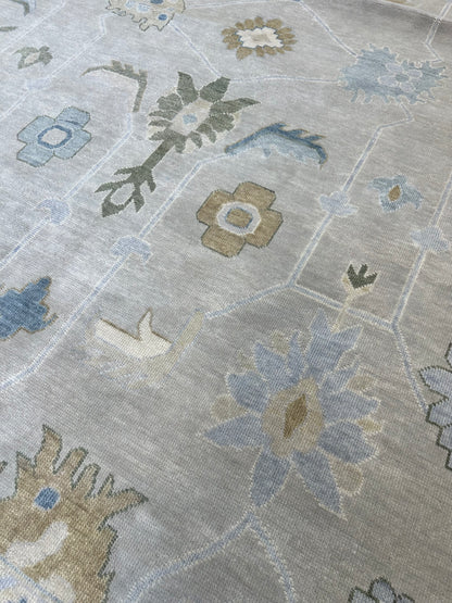 Emerson Green Modern Oushak rug, soft beige, gray, cream, blues, gray green — hand-knotted wool area rug