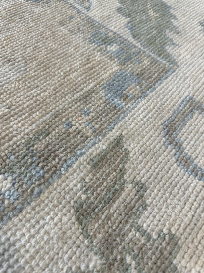 Frances Turkish Oushak rug, neutral cream, blue, light green, brown — hand-knotted wool area rug