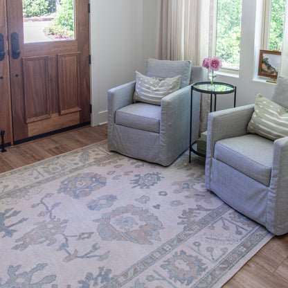Emily Modern Oushak rug in cream, hand-knotted wool — full view