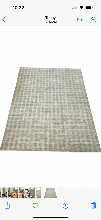 Evie Modern Oushak rug in gray-blue, hand-knotted wool — full view