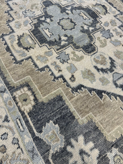 Clara Turkish Oushak rug, navy, green, tan, cream — hand-knotted wool area rug
