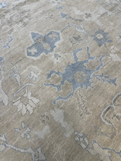 Flora Turkish Oushak rug in neutral, hand-knotted wool — full view