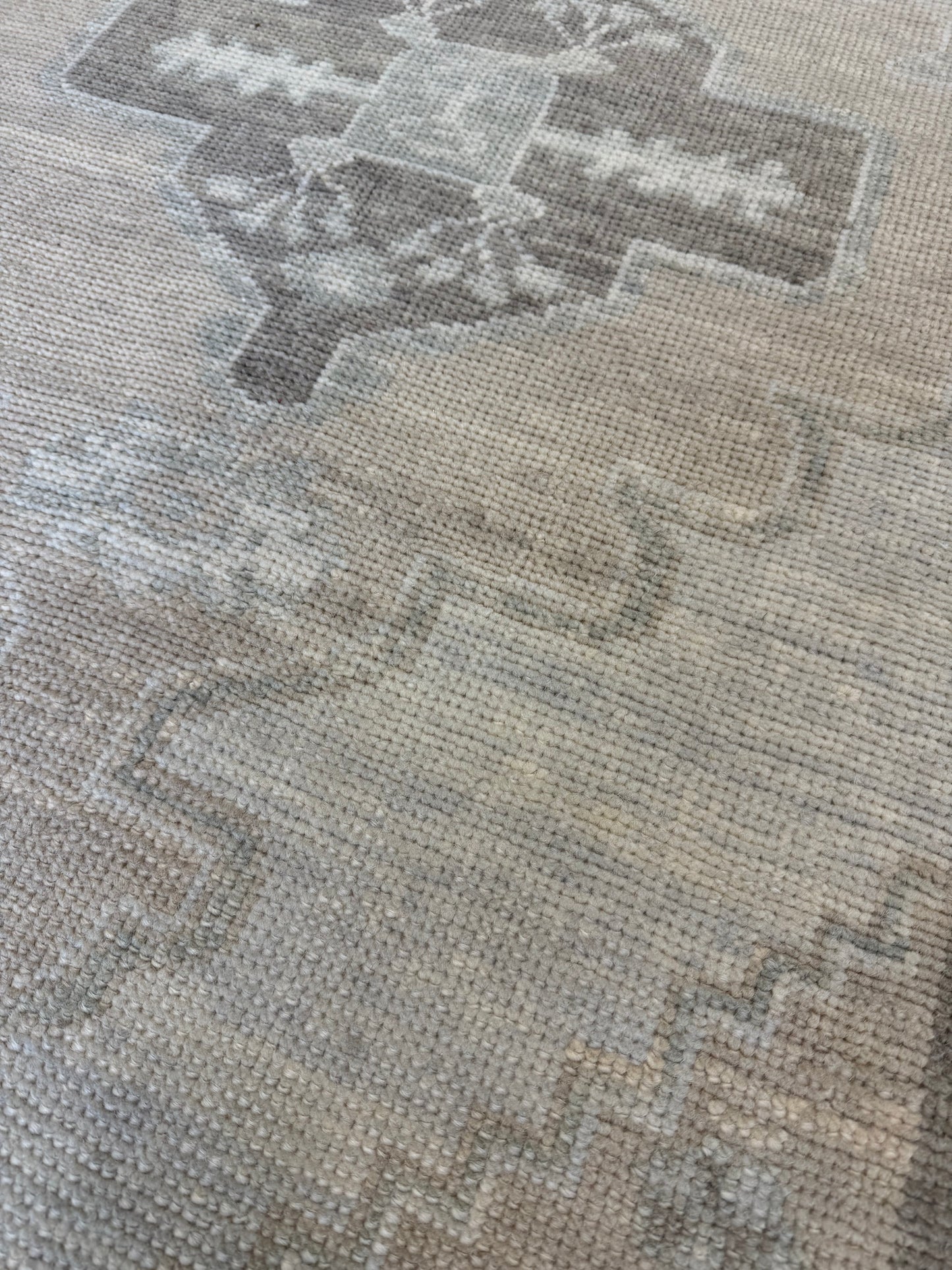 Bethany Neutral Turkish Oushak Rug with green