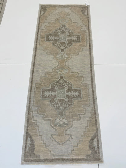 Bethany Turkish Oushak rug — warm gray, tan, cool brown, soft gray-green, hand-knotted 100% wool
