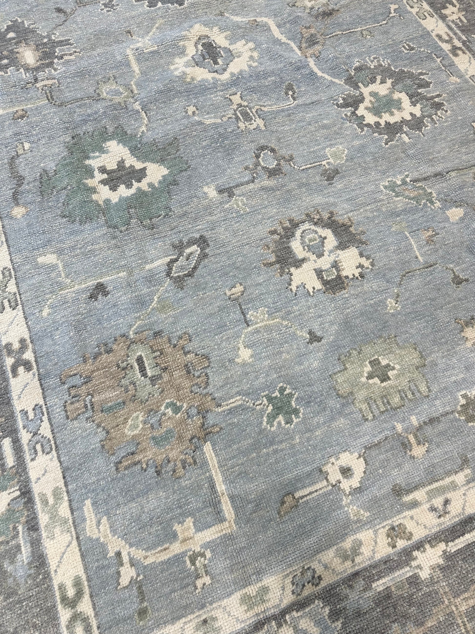 Blue oushak wool rug bedroom hand-knotted Turkish living room rug