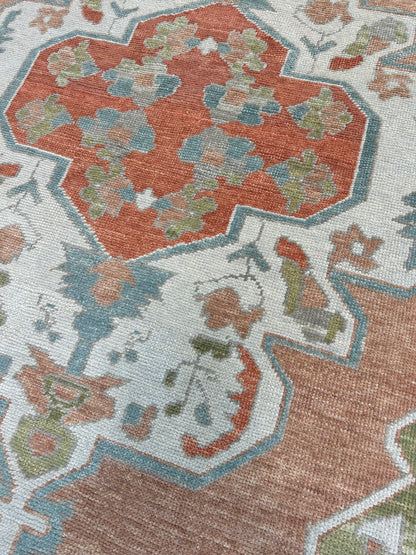Chelsea Turkish Oushak rug in coral, hand-knotted 100% wool — detail
