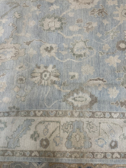Darcy Turkish Oushak rug in blue, hand-knotted wool — full view