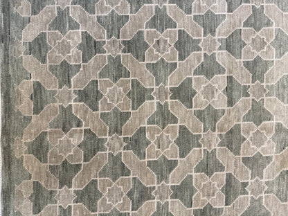 Marlee modern Oushak rug with a geometric pattern in gray-green, stone, and beige, hand-knotted wool