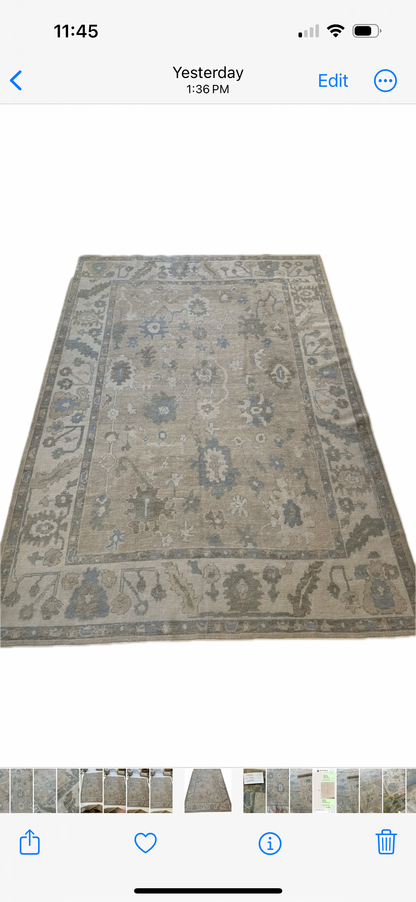 Frances Turkish Oushak rug — hand-knotted wool in cream with neutral cream, blue, light green, brown