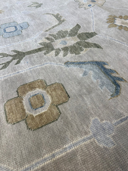 Emerson Green Modern Oushak rug, soft beige, gray, cream, blues, gray green, hand-knotted wool — alternate view