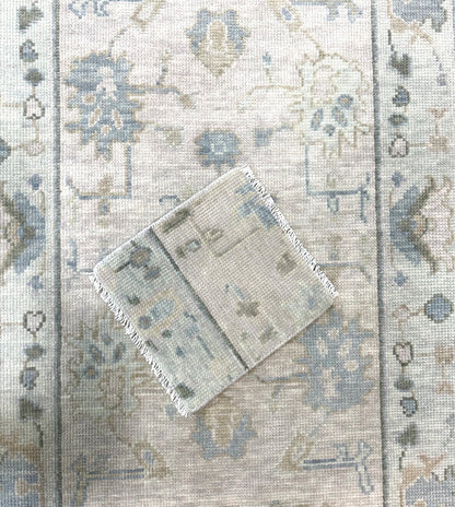 Evangeline Modern Oushak rug, warm gray, sage, mossy green, soft blue, tan, hand-knotted wool — alternate view