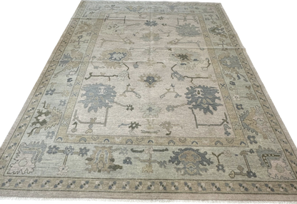 Evangeline Modern Oushak  rug neutral with blues and greens full picture in Fairhope, AL