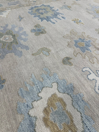 Eliza Modern Oushak rug, neutral base, soft green, gray-blue, cream, warm gold, hand-knotted wool — alternate view