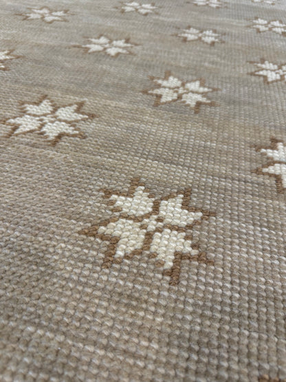 Rae warm gray modern Oushak rug with soft sepia and ivory accents, hand-knotted wool
