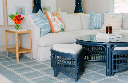 Kate gray-blue modern Oushak rug with ivory detailing, hand-knotted wool