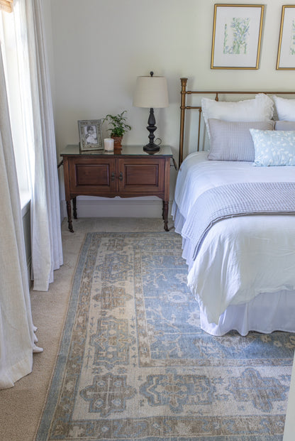 Dorothy Turkish Oushak rug in gray-blue, hand-knotted wool — full view