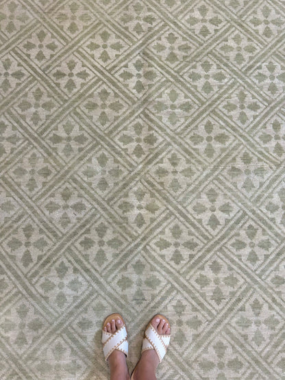Lola modern Oushak rug, hand-knotted wool with a cream foundation and taupey-green accents