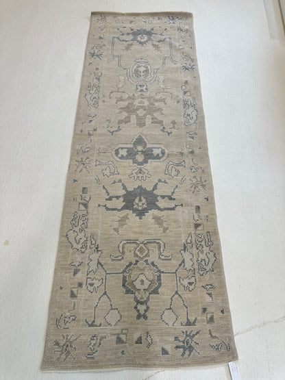 Florence Turkish Oushak rug — neutral, brown, cream, slate blue, hand-knotted 100% wool