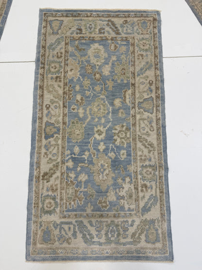 Darcy Turkish Oushak rug, blue, cream, warm brown, green, hand-knotted wool — alternate view