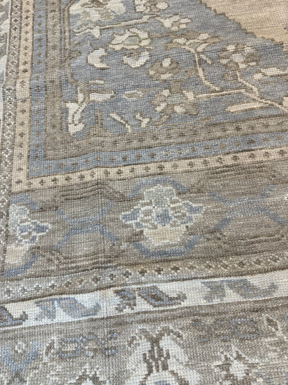 Isabella Turkish Oushak rug, gray-blue with tan, cream, and light green accents