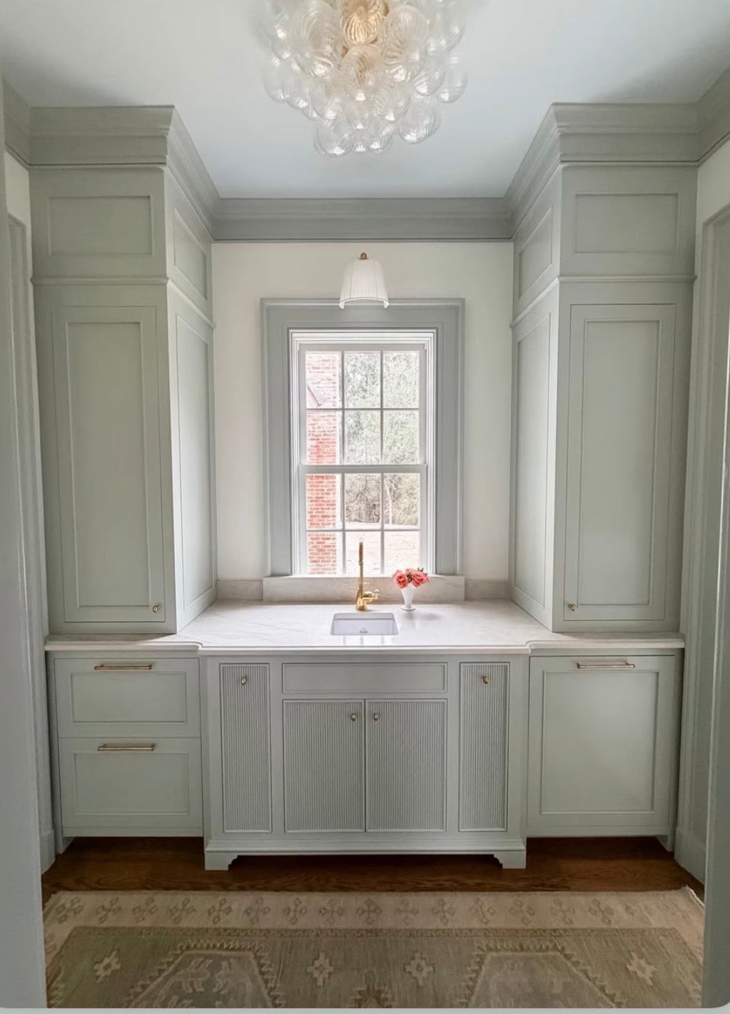 Lennon Green Modern Oushak Runner in Kitchen in front of sink