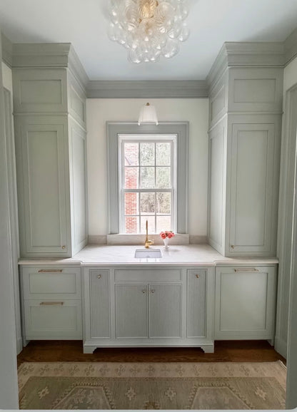 Lennon Green Modern Oushak Runner in Kitchen in front of sink