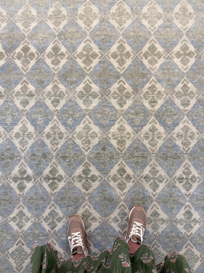 Martha Blue and Green Turkish Oushak rug — soft blue, muted green, cream, tan, hand-knotted 100% wool