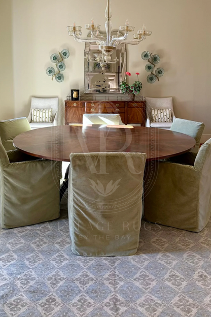 Martha Blue and Green Turkish Oushak rug in blue, hand-knotted wool — full view