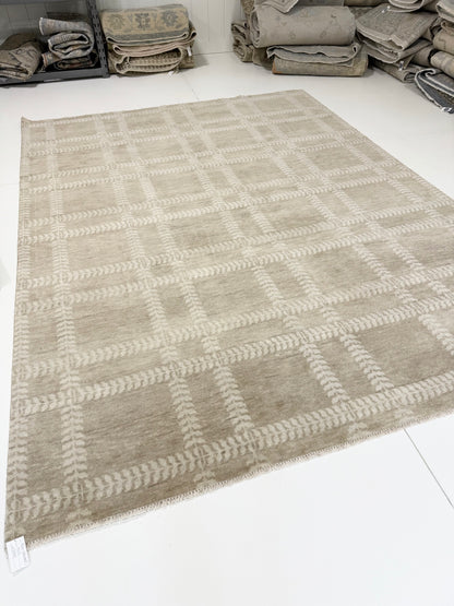 Allie Neutral Modern Oushak rug styled in a room, soft tan, cream, hand-knotted wool
