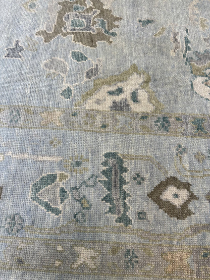 Addison Turkish Oushak rug, light blue, gray, tan, light green, navy, teal, hand-knotted wool — alternate view