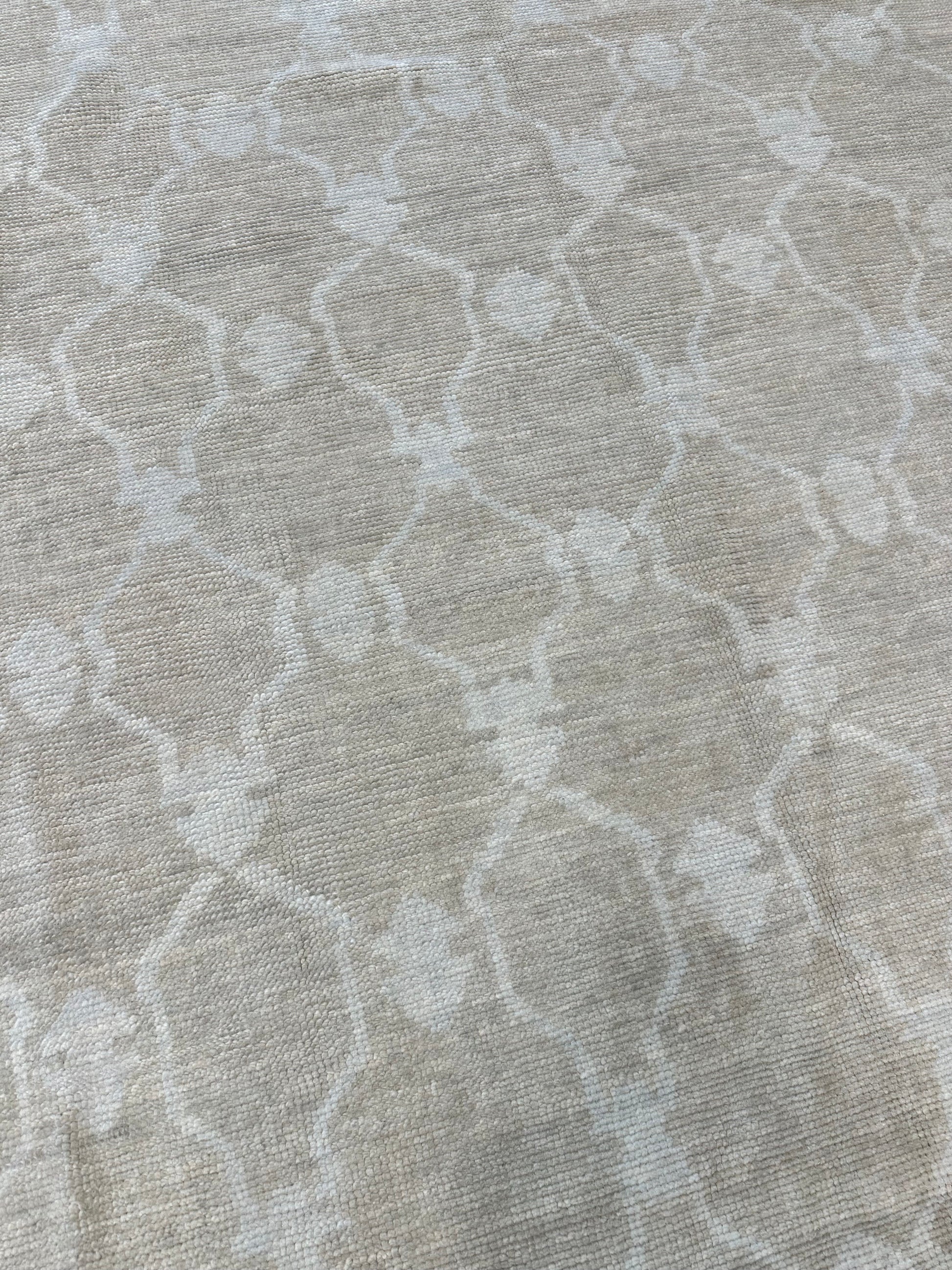Alice Turkish Oushak rug — hand-knotted wool in mushroom with warm mushroom, soft cream