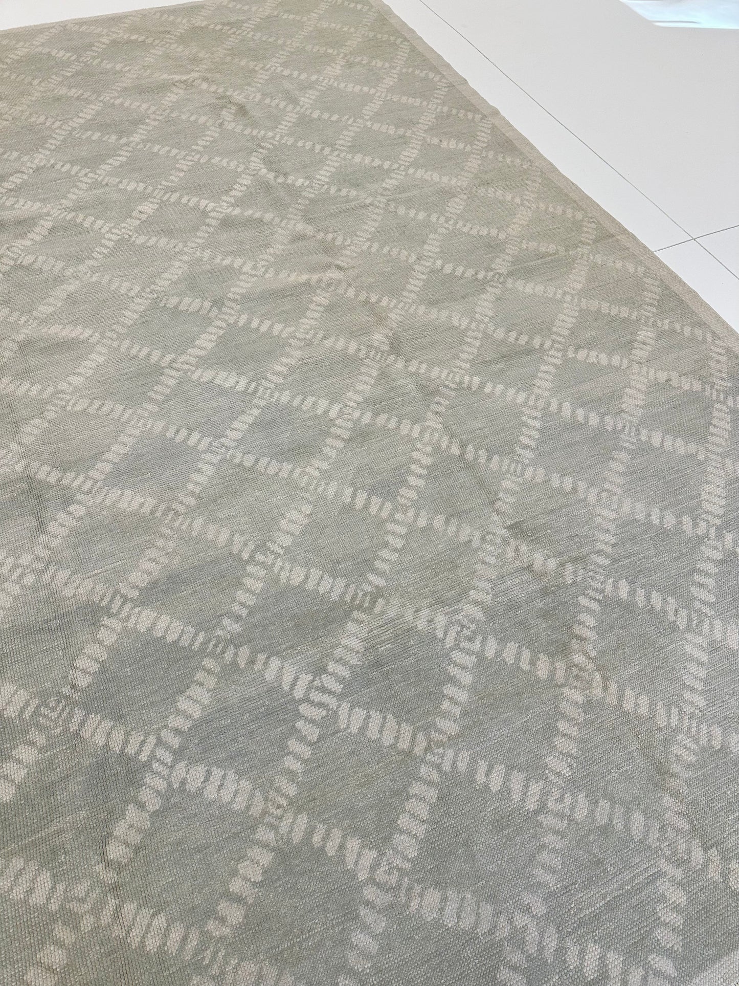 Annie Turkish Oushak rug in muted green, hand-knotted wool — full view