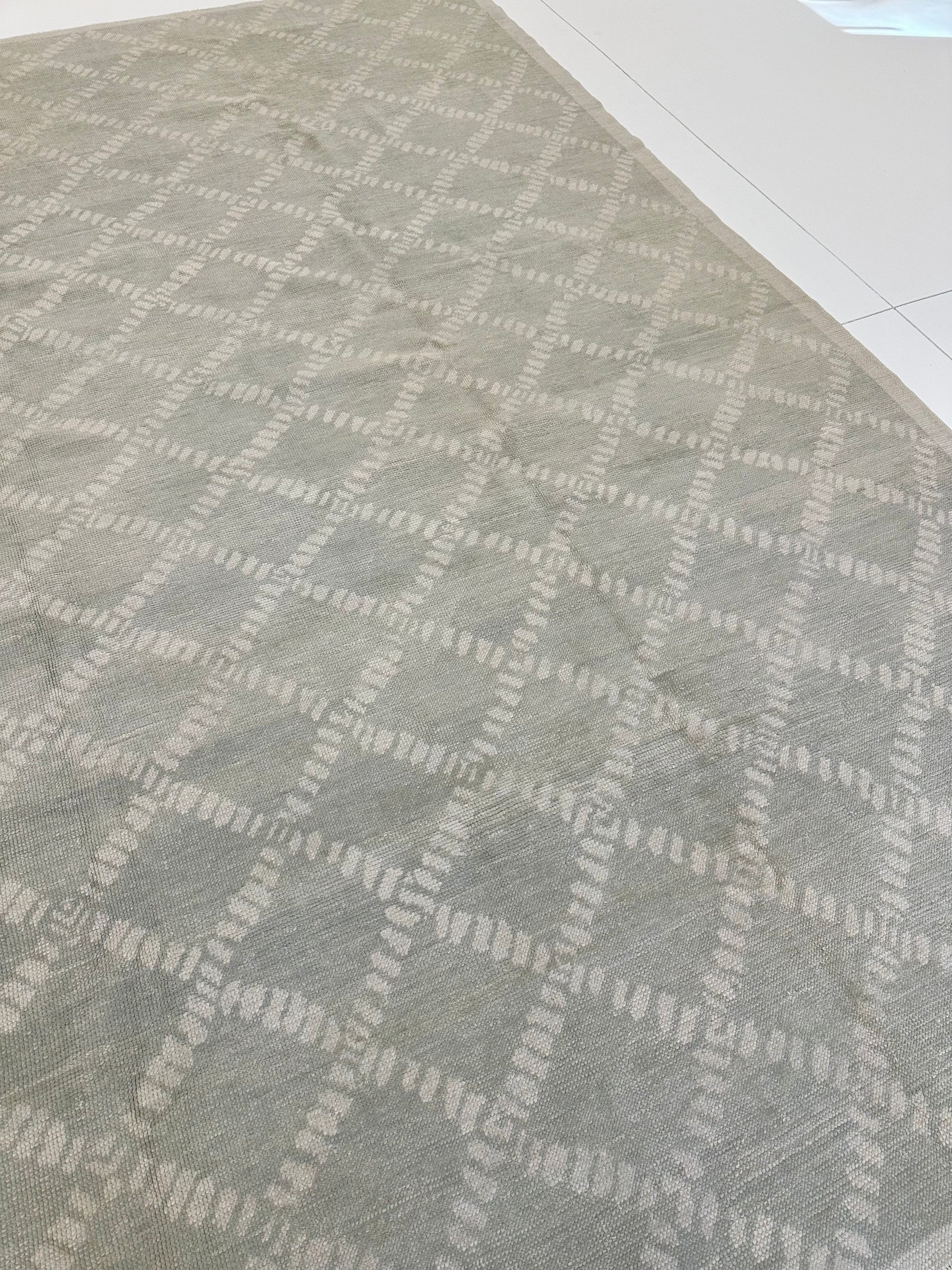 Annie Turkish Oushak rug in muted green, hand-knotted wool — full view