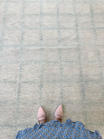 Claire Modern Oushak rug — warm gray, sea foam, hand-knotted 100% wool