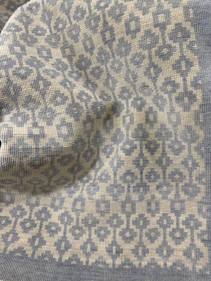 Close-up of Ella Blue Modern Oushak rug showing light blue, hand-knotted wool