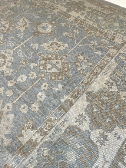 Dorothy Turkish Oushak rug, gray-blue, cream, warm tan, light brown — hand-knotted wool area rug