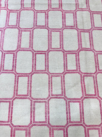 Macie hand-knotted wool modern Oushak rug in an ivory foundation and lively magenta accents