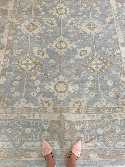 Dorothy Turkish Oushak rug — gray-blue, cream, warm tan, light brown, hand-knotted 100% wool