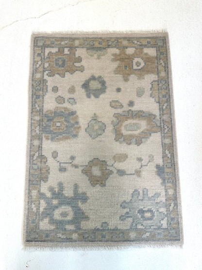 Emily Modern Oushak rug — cream, soft gray, blue, gray-green, warm tan, hand-knotted 100% wool (view 11)