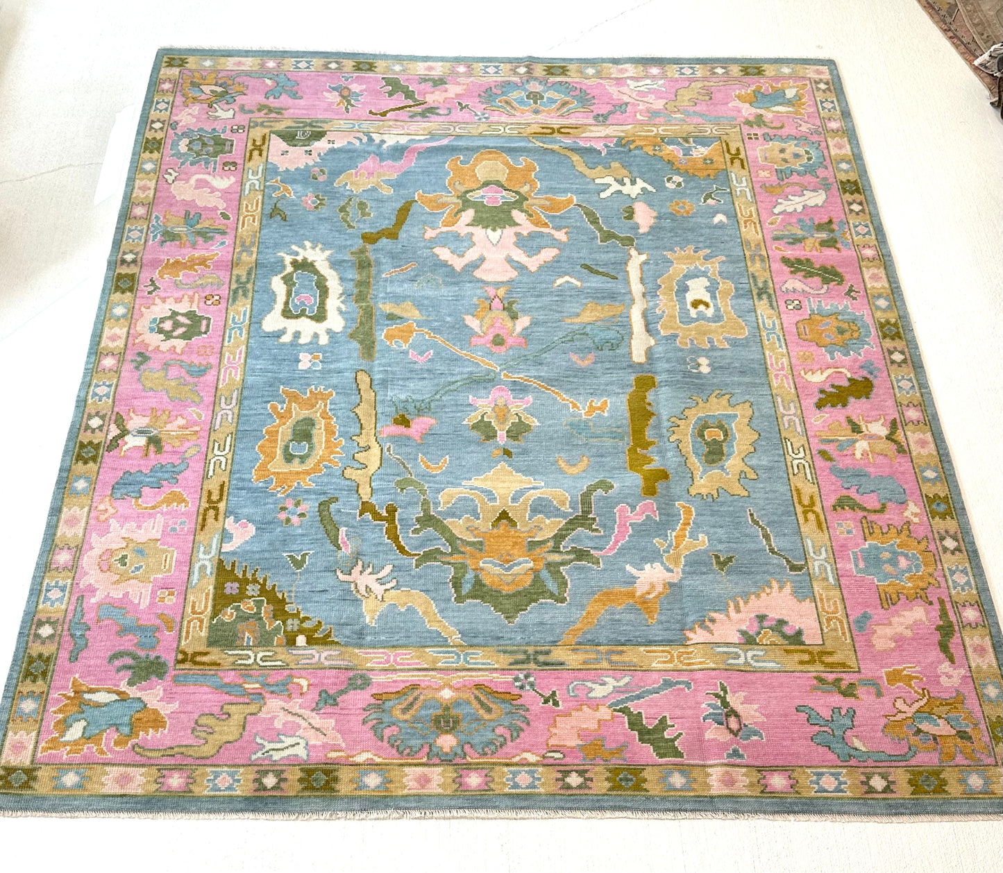 Addie Modern Oushak rug in blue, hand-knotted wool — full view